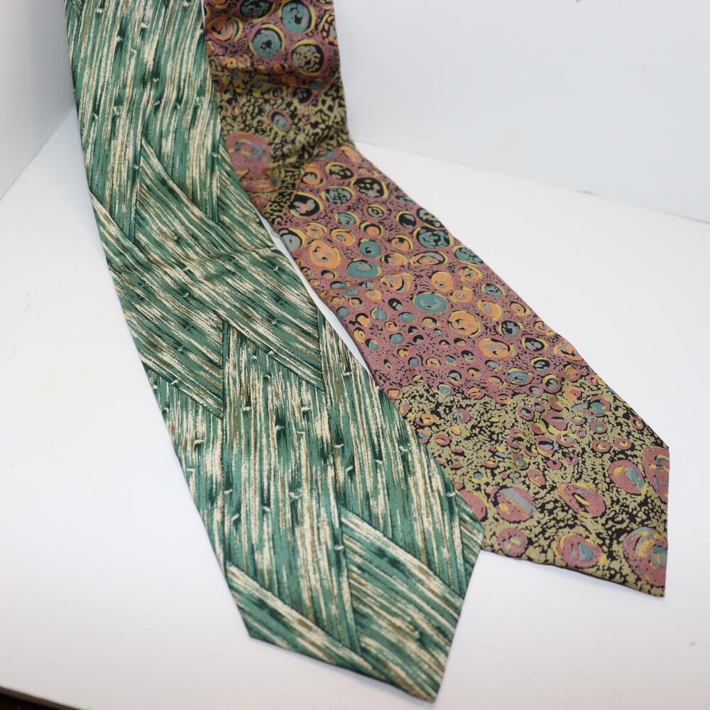 Lot of‎ 2 Jim Thompson Silk Ties Abstract Print 3.5” Wide Vintage Style